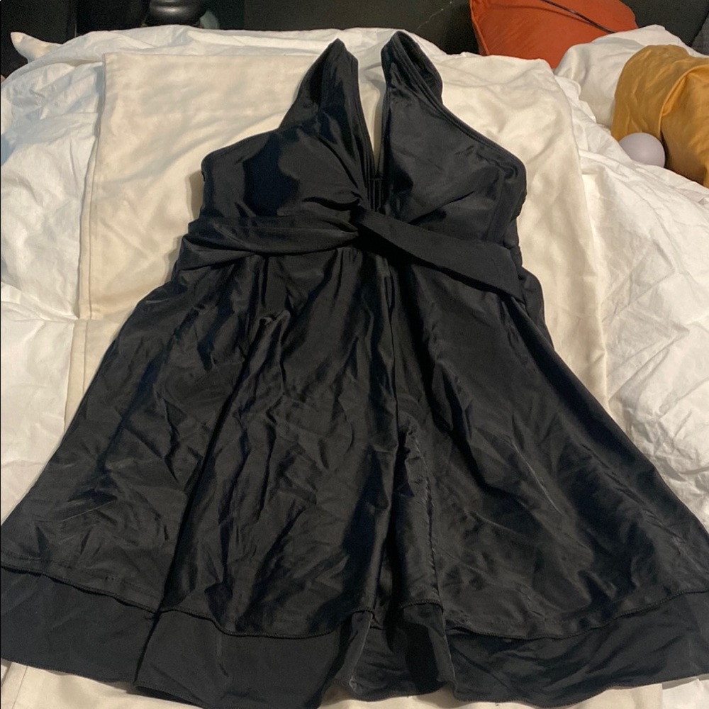 Black Sleeveless Halter Babydoll style swim dress